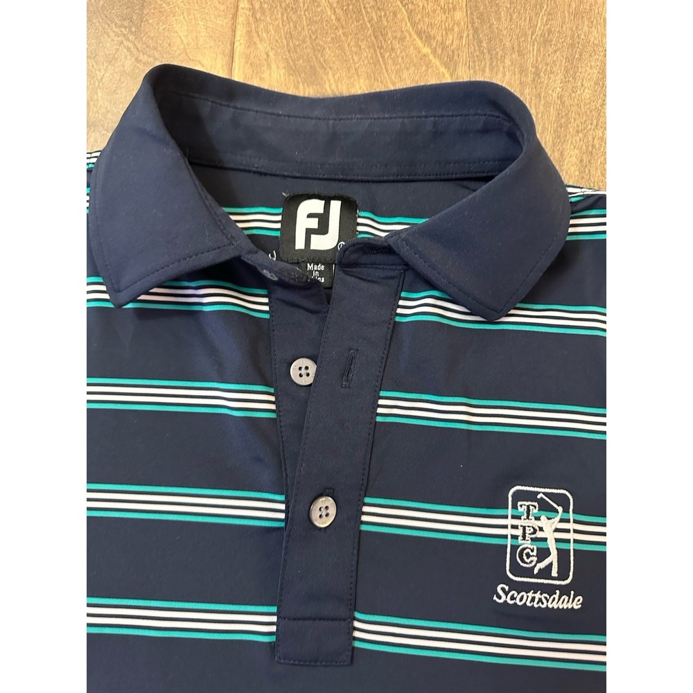 Footjoy Polo Large Blue Striped TPG Scottsdale Short Sleeve Golf Logo - Picture 2 of 11